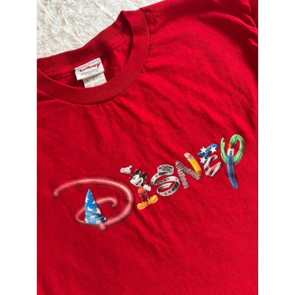 Vintage Disney Shopping Mickey Spellout Red T-Shirt Adult L